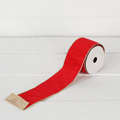 R32946-Wired Ribbon-Red velvet w. Gold Back, edges (2.5inW)