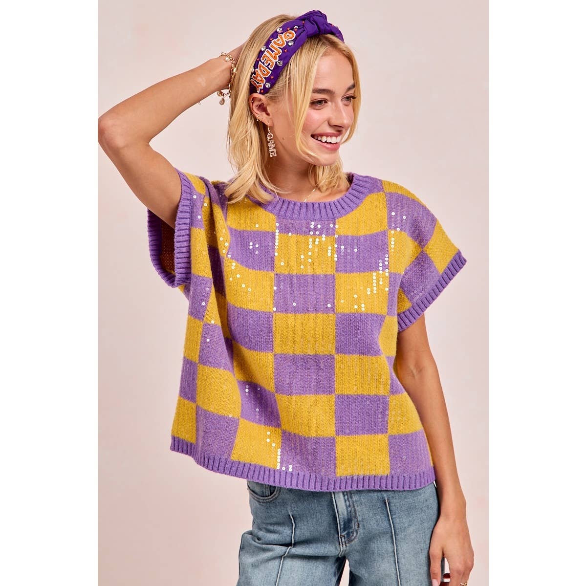 GAMEDAY THEME SEQUIN ALL-OVER SWEATER TOP