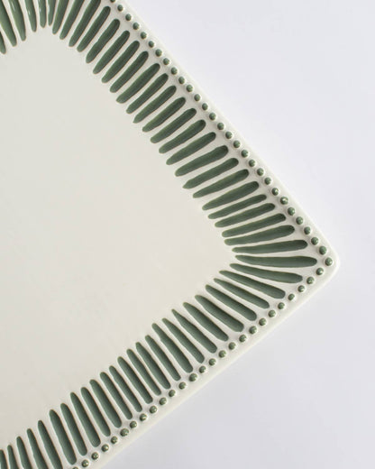 Ava Square Platter  White/Green   11.5x11.5