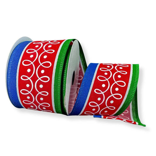 2.5" Red White Green Blue Loop Stripe Ribbon 10 Yards 76564-40-25