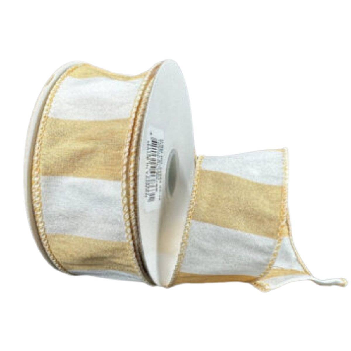 1.5 Inch Tan and White Dupioni Horizontal Stripe Ribbon 42666-09-15