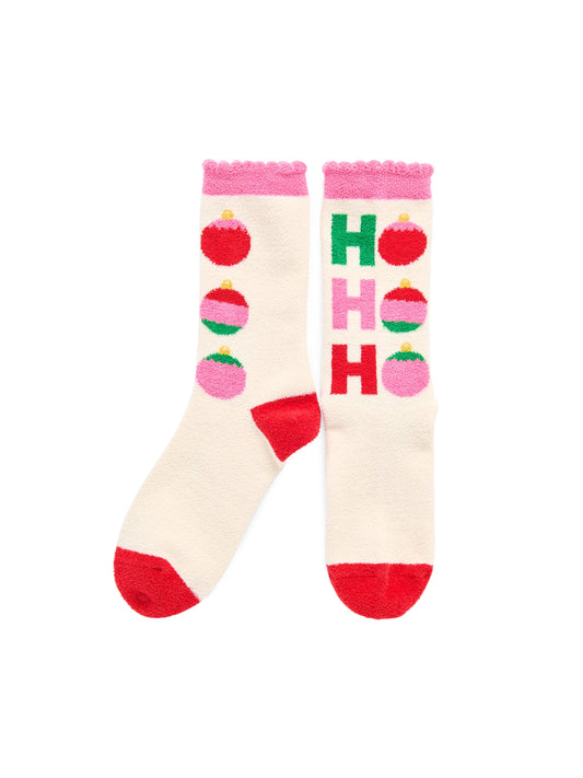 "HO HO HO" ORNAMENTS SOCKS, IVORY