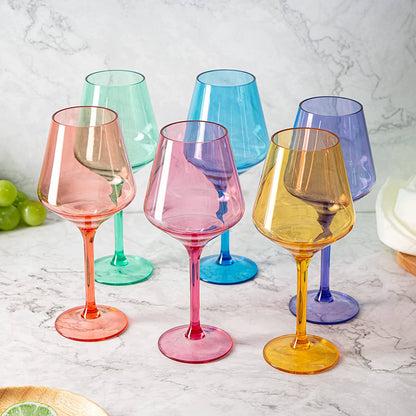 Unbreakable Colored Stemmed Acrylic Wine Glasses Set of 6