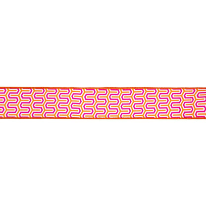 2 1/2" Wired Dupioni Ribbon| Pink/Orange/White Geometric w/ Orange Backing | 10 Yard Roll
