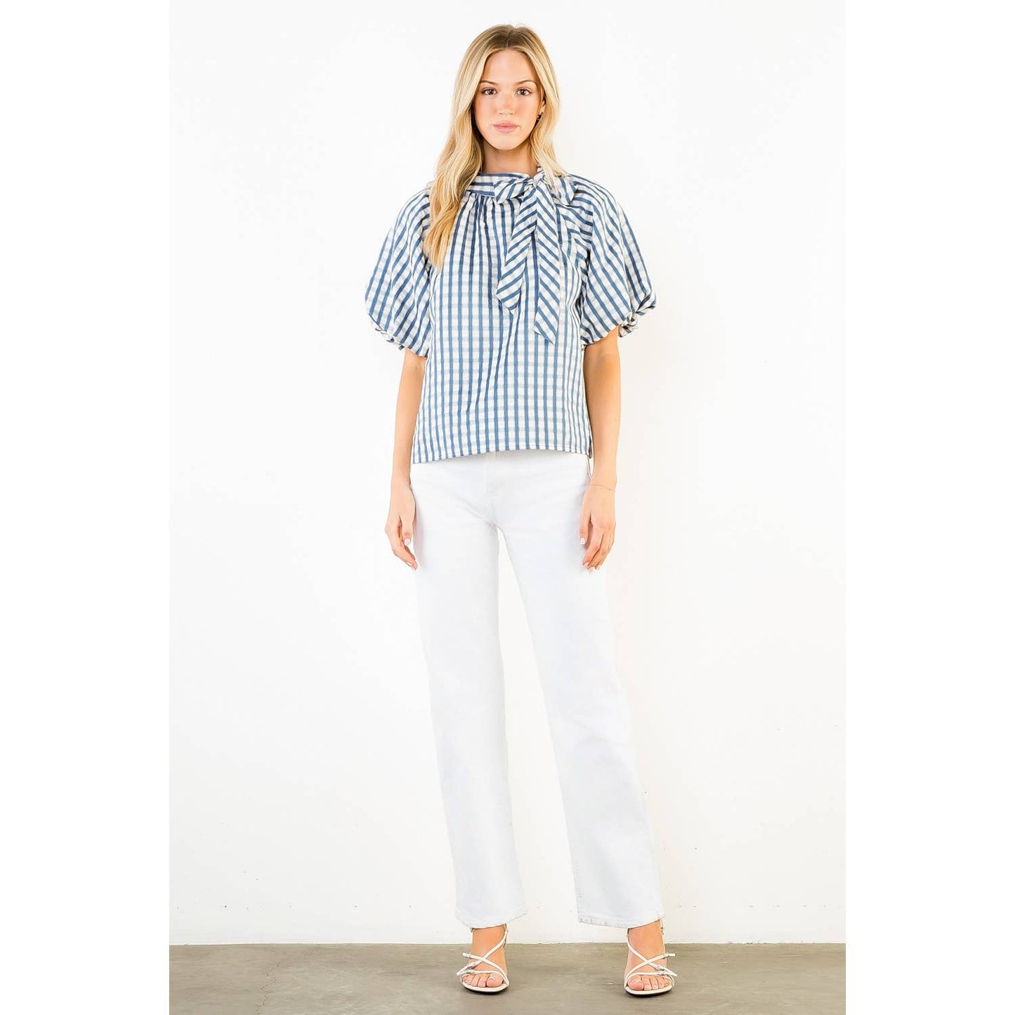 Gingham Puff Sleeve Top