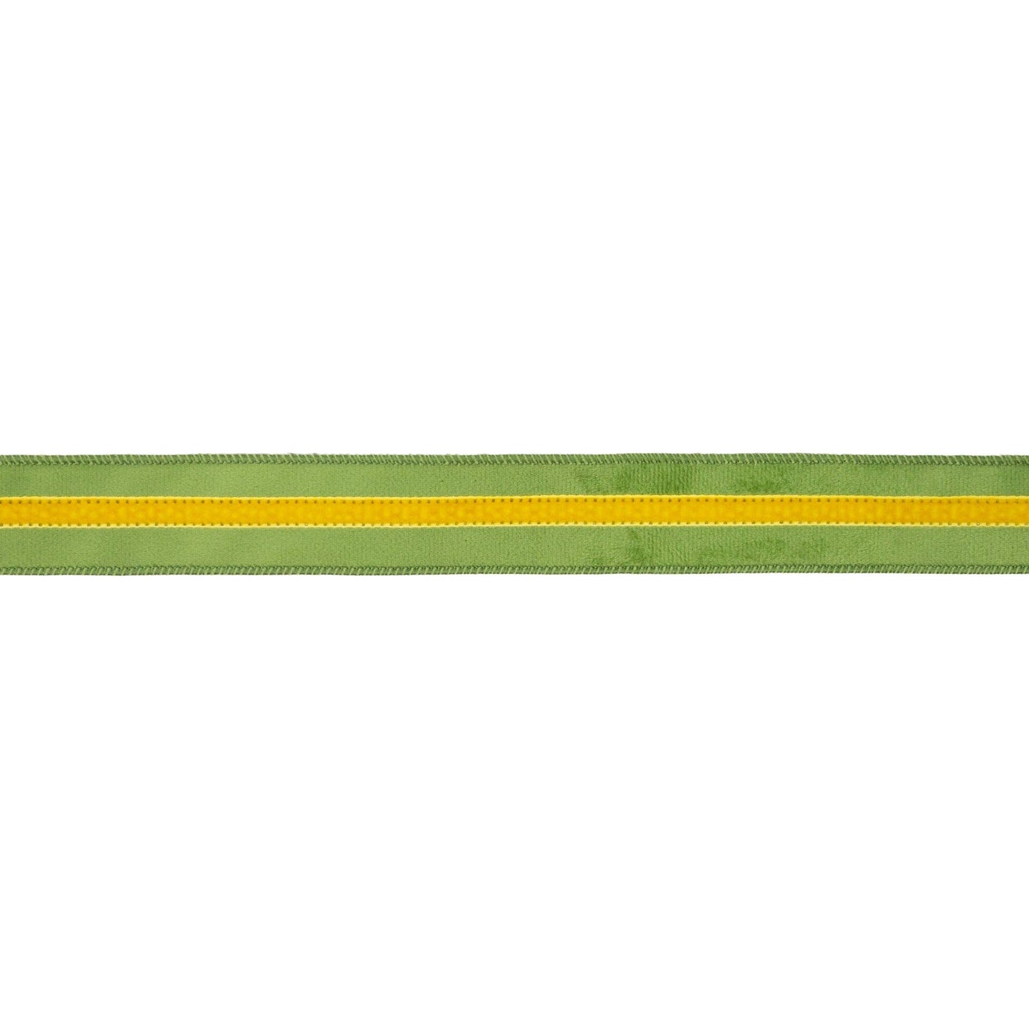 1 1/2" Wired Velvet Ribbon w/ Trim | Green w/ Yellow Trim | 10 Yard Roll
