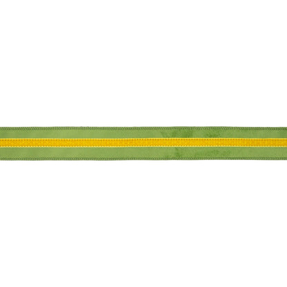 1 1/2" Wired Velvet Ribbon w/ Trim | Green w/ Yellow Trim | 10 Yard Roll
