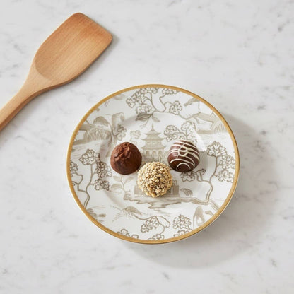 Kyoto Pagoda Dessert Plate  - White & Taupe