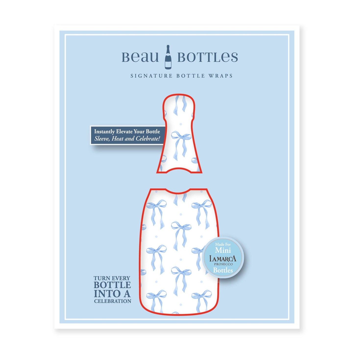 Beau Bottles Blue Bows - MINI Prosecco Collection - Six Pack