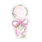 Handpainted Pink Rattle with Greenery Die-Cut Accents