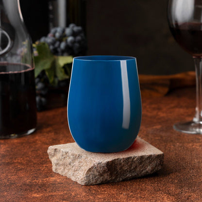 12 oz. Navy Elegant Stemless Plastic Wine Glasses - 16 pcs