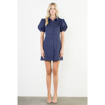 Puff Sleeve Button Up Suede Dress