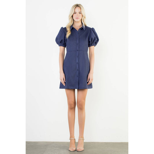 Puff Sleeve Button Up Suede Dress
