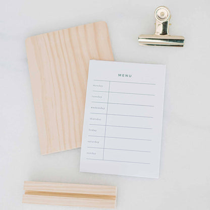Weekly Menu Stand – Wooden Base with Refillable Meal Planner