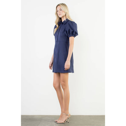 Puff Sleeve Button Up Suede Dress