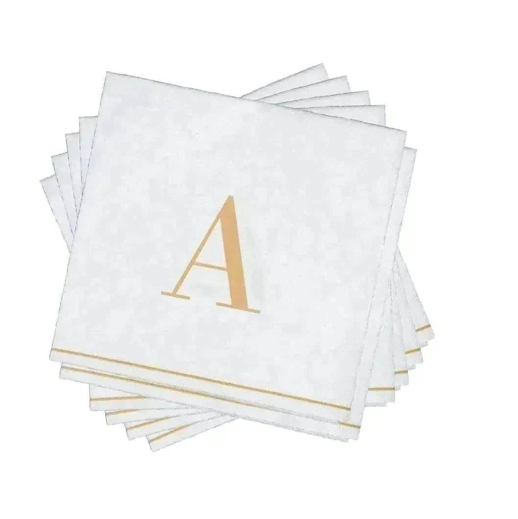 A Gold Monogram Cocktail Paper Napkins | 16 Napkins