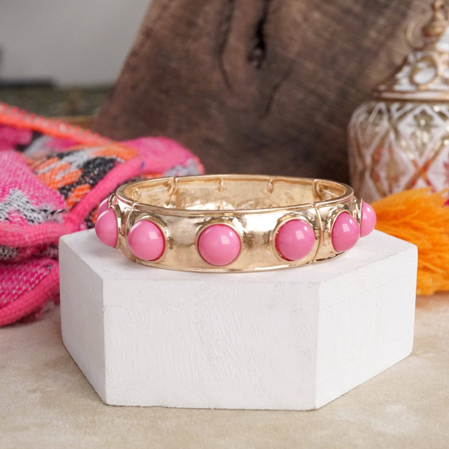 Eternity Statement Bangle Gold Tone Red Blue Brown Green Black Pearl