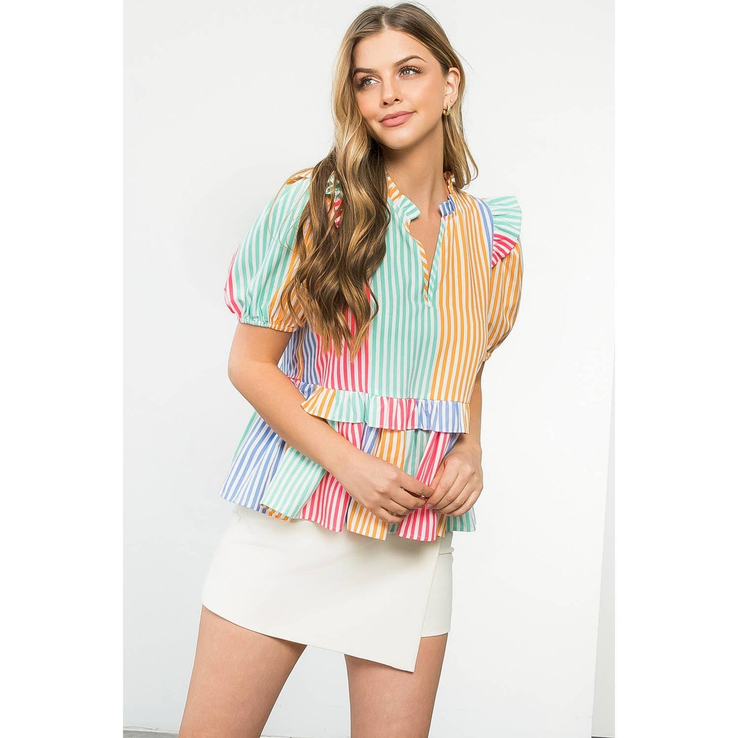 Multicolor Stripe Short Sleeve Top