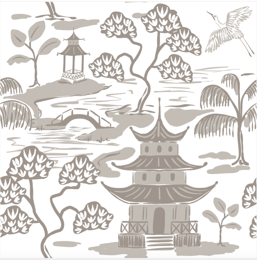 Kyoto Pagoda Dessert Plate  - White & Taupe