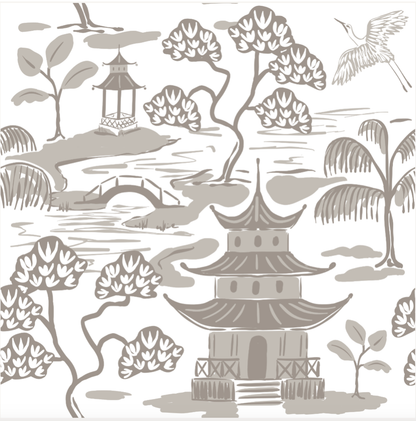 Kyoto Pagoda Dessert Plate  - White & Taupe