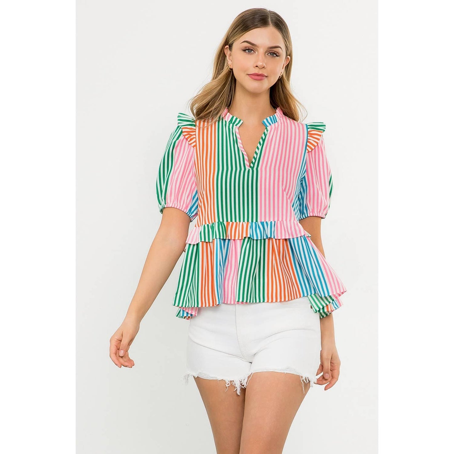 Multicolor Stripe Short Sleeve Top
