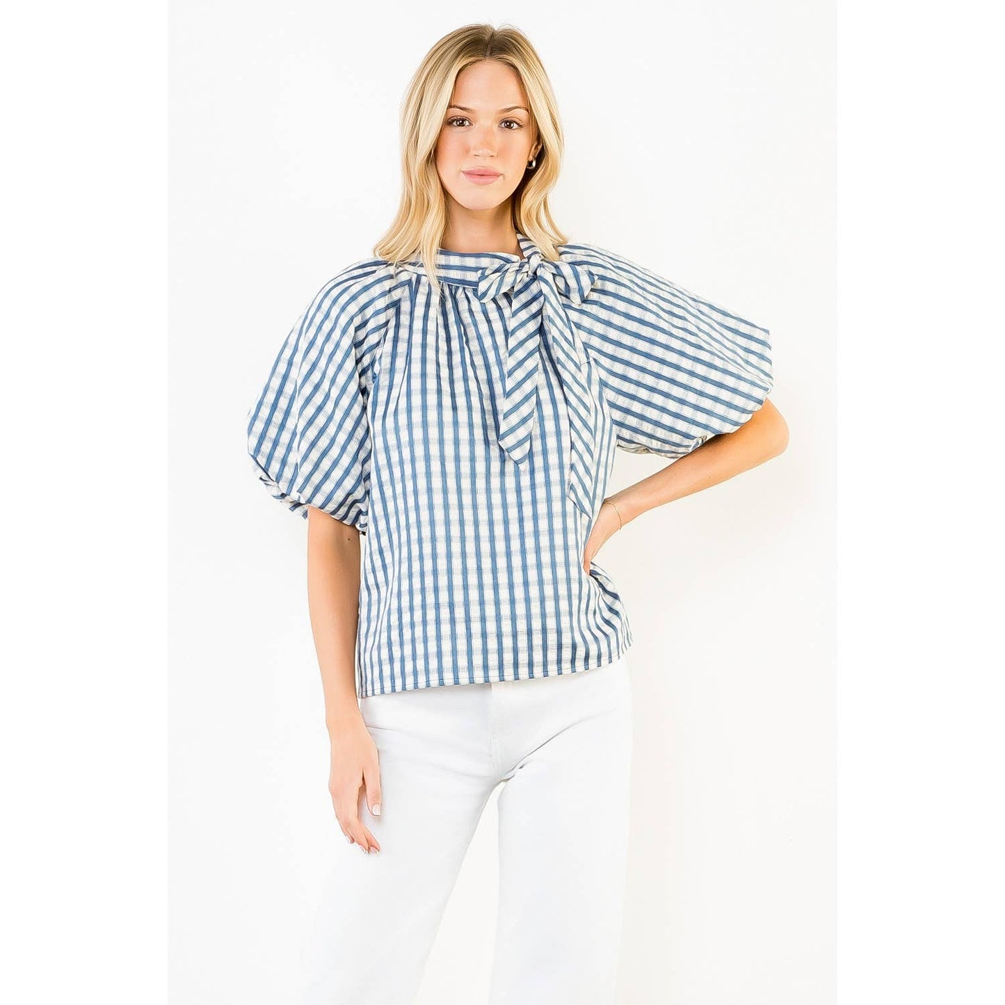 Gingham Puff Sleeve Top