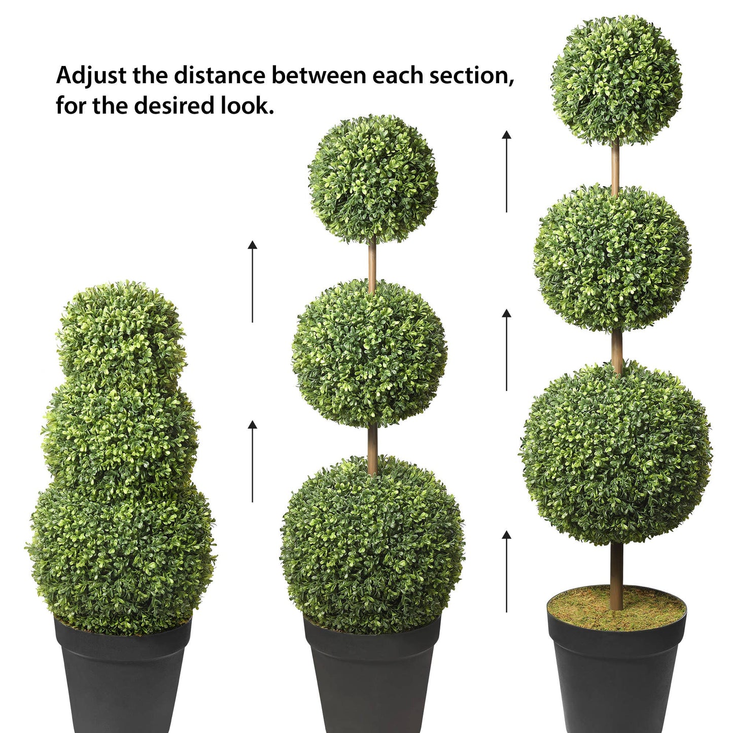 Adjustable Triple Artificial Boxwood Topiary + Planter
