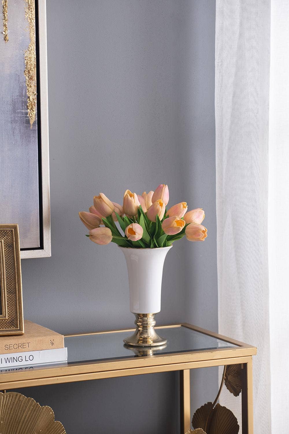 D4.5x8" Elliette Pedestal Vase - White/Gold