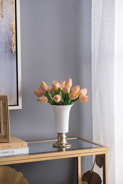 D4.5x8" Elliette Pedestal Vase - White/Gold