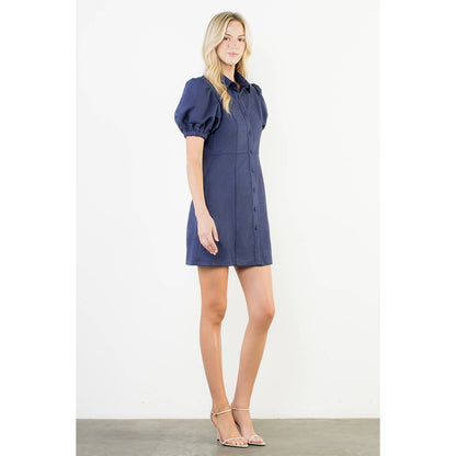 Puff Sleeve Button Up Suede Dress