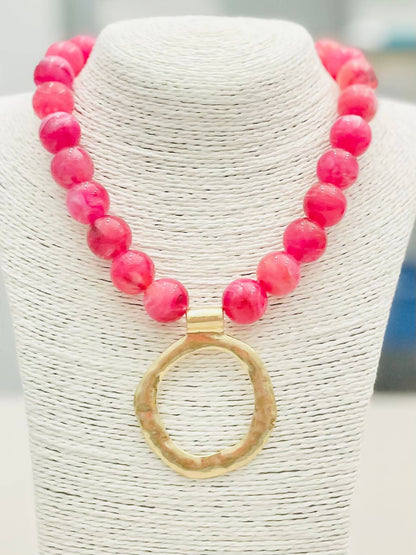 PENDANT - Big Ball Necklace w/Pendant (raspberry)