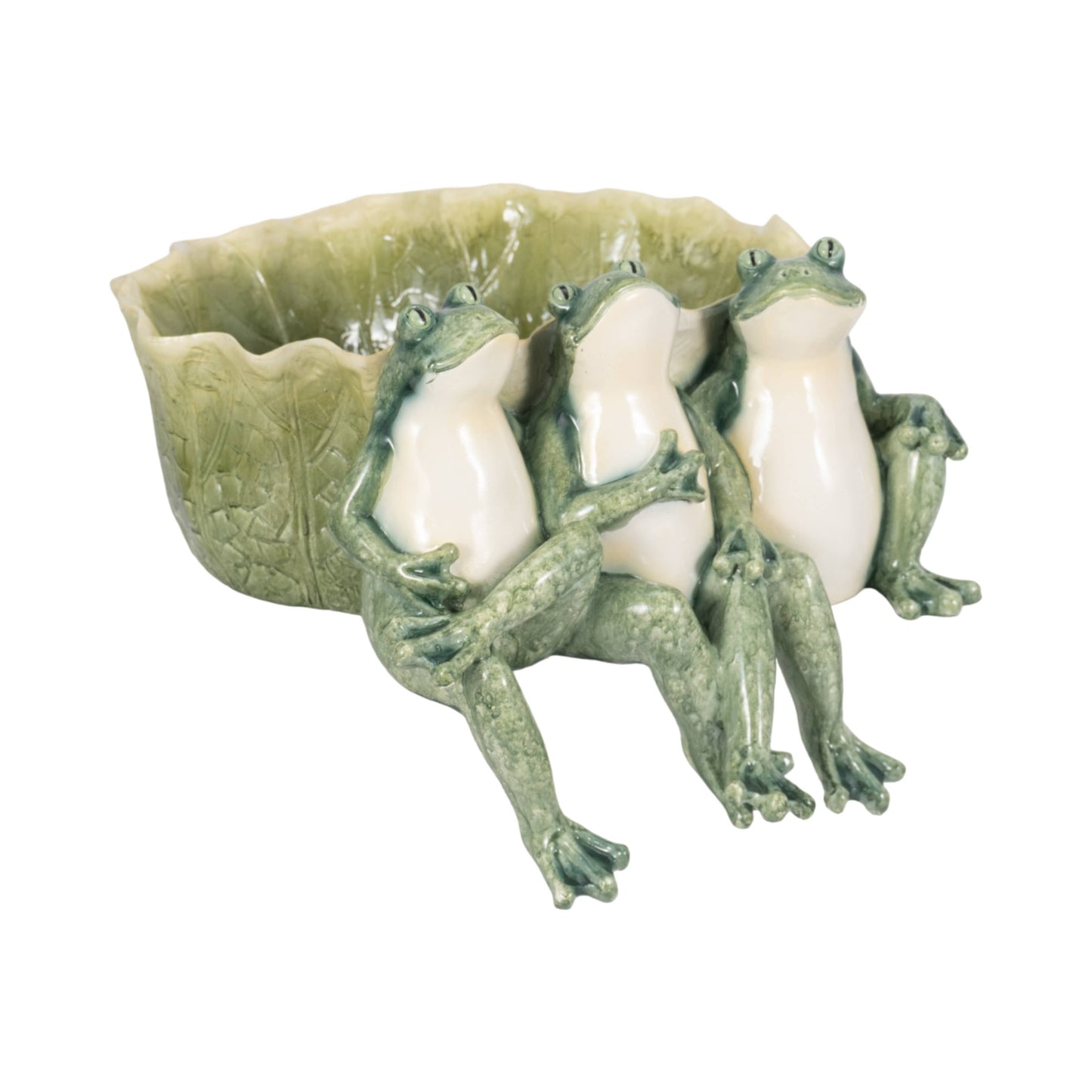 Decorative Planter - Green Resin Three Sitting Frogs, 10 in.