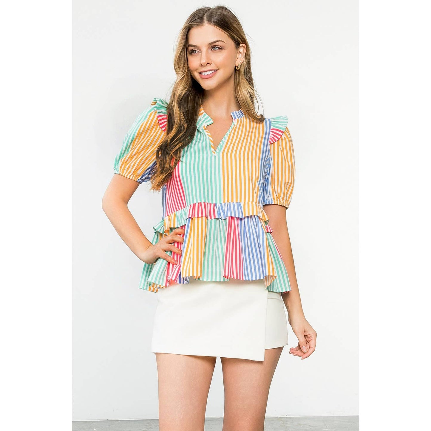 Multicolor Stripe Short Sleeve Top