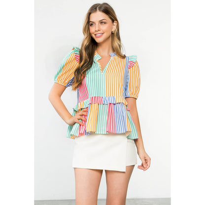 Multicolor Stripe Short Sleeve Top