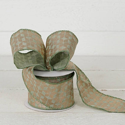 R32933-Wired Ribbon-Teal green w. Golden Hexagon (2.5inW)