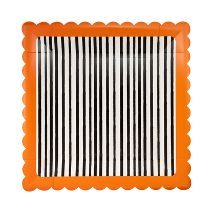HPH1343 - Black and Cream Stripes Scalloped 10" Plate