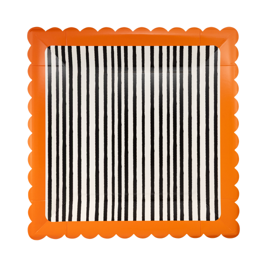 Black and Cream Stripes Scalloped 10" Plate