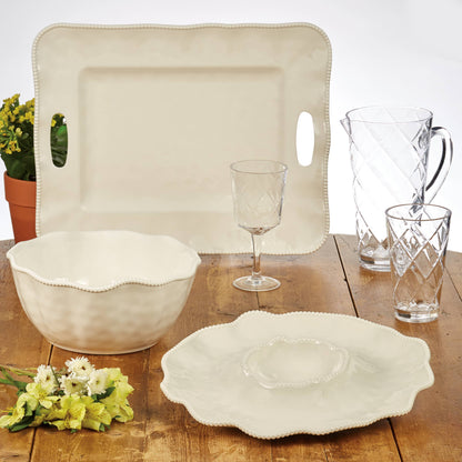 Perlette Cream Melamine Rect Tray w/Handles 19 in  x 15 in