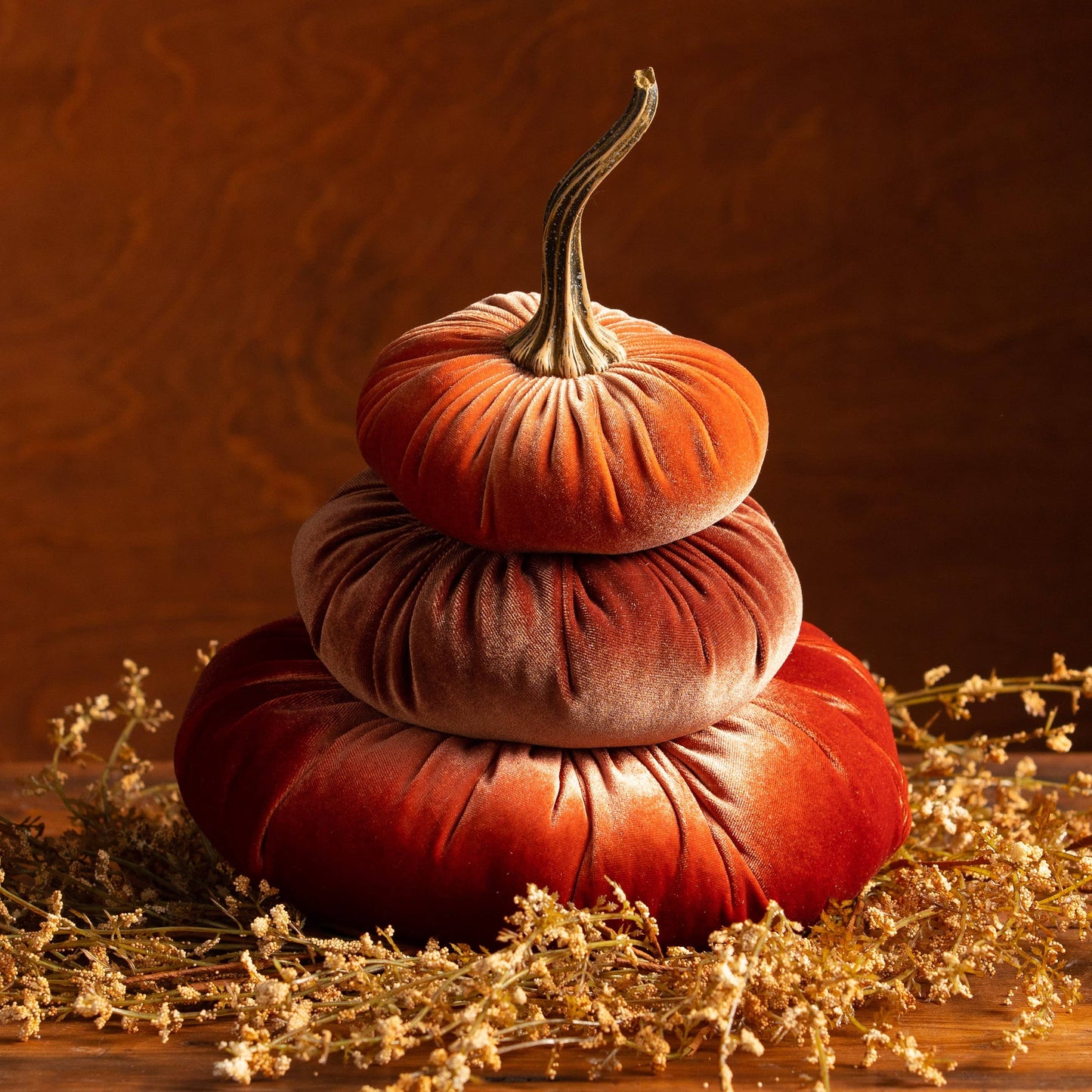 Velvet Pumpkin Stack, Thanksgiving centerpiece