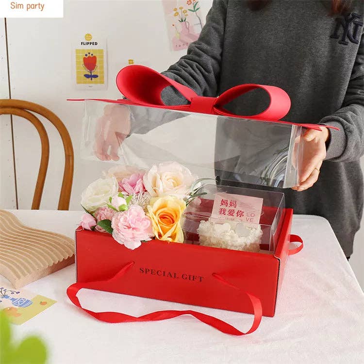 Big Bow Rectangle Flower Box with Clear Lid