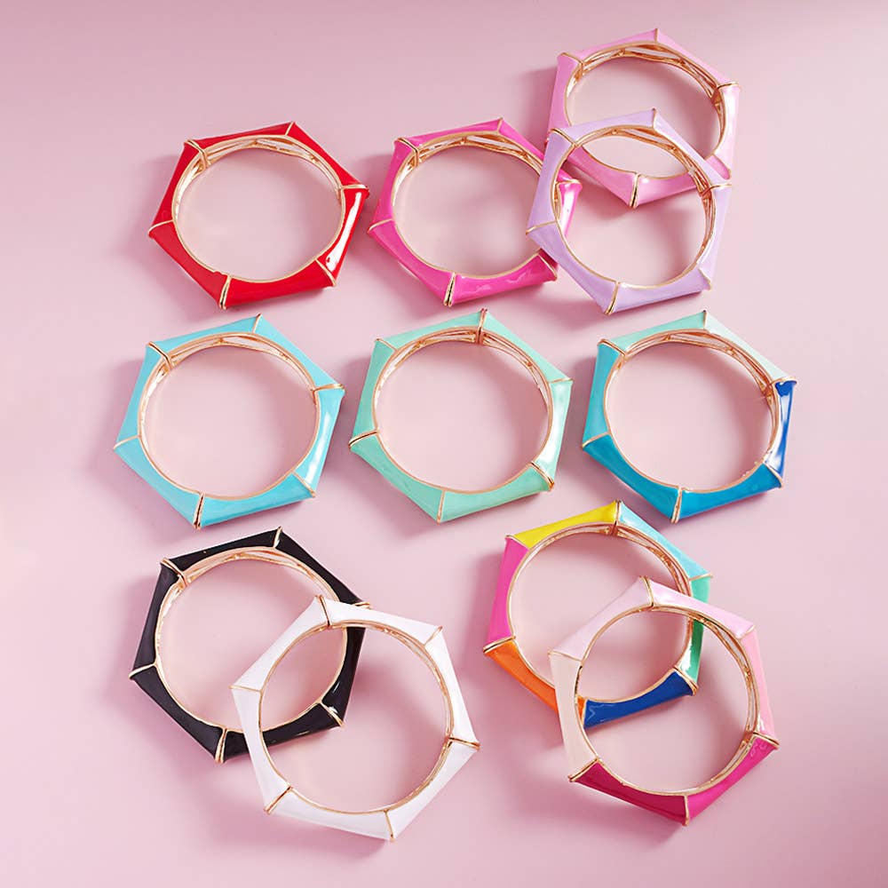 Enamel Hexagonal Stretch Bangle Bracelet