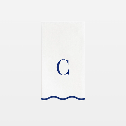 Letter “C” Initials Monogram Paper Napkins - Blue and White Scalloped