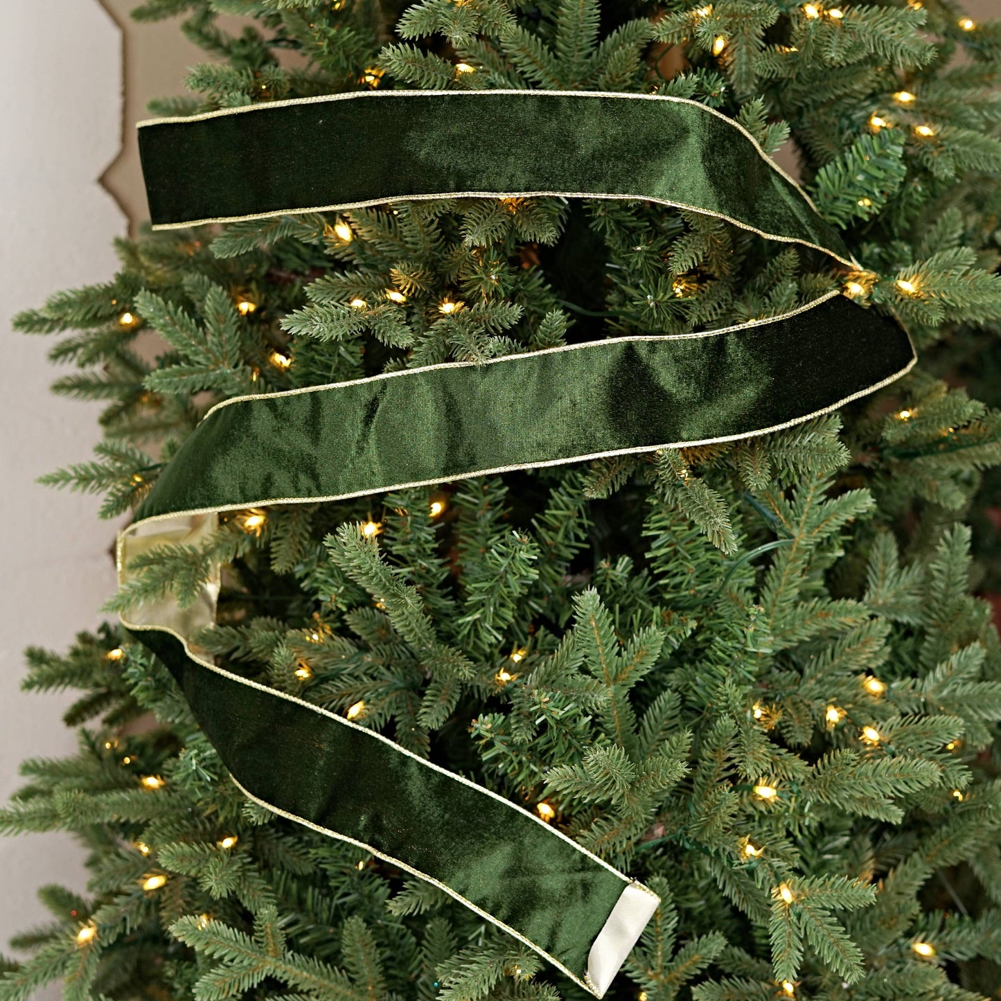 57R1266- Velvet Wired Ribbon-2.5inx10YD-Olive Green/Gold Wir