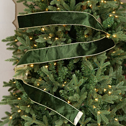 57R1266- Velvet Wired Ribbon-2.5inx10YD-Olive Green/Gold Wir