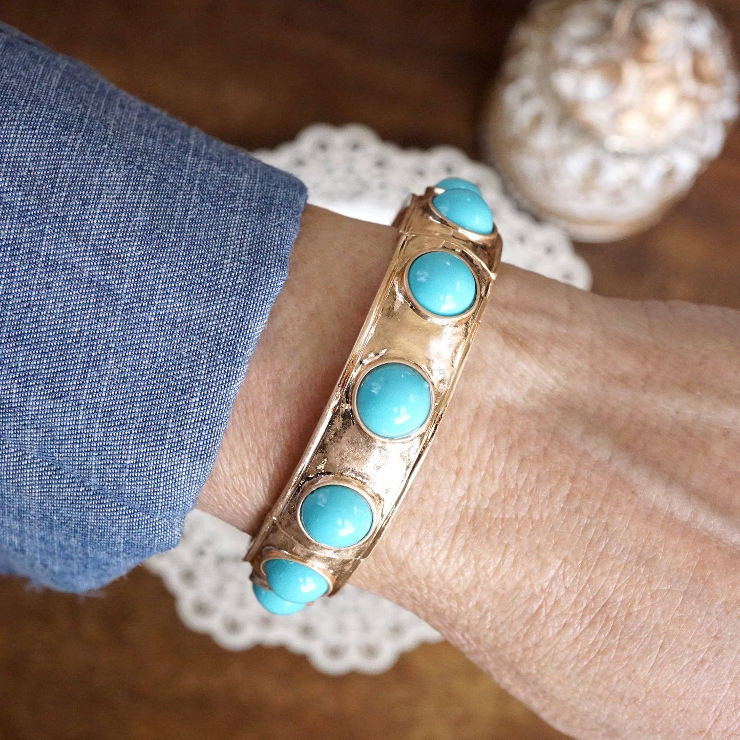 Eternity Statement Bangle Gold Tone Red Blue Brown Green Black Pearl