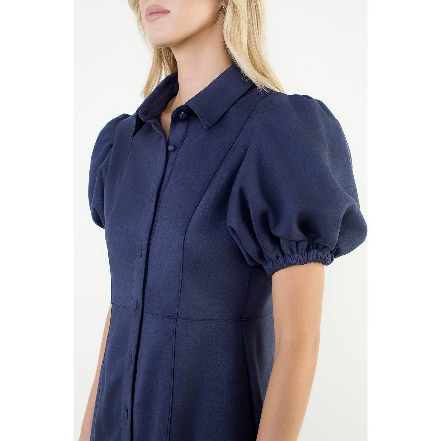 Puff Sleeve Button Up Suede Dress
