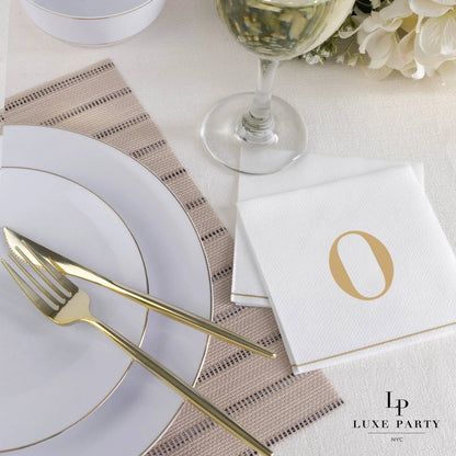 O Gold Monogram Cocktail Paper Napkins | 16 Napkins