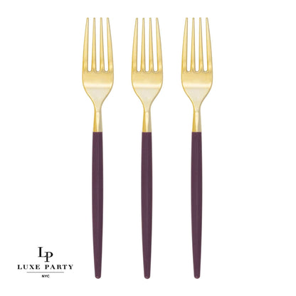 Chic Round Purple and Gold Forks | 32 Pieces