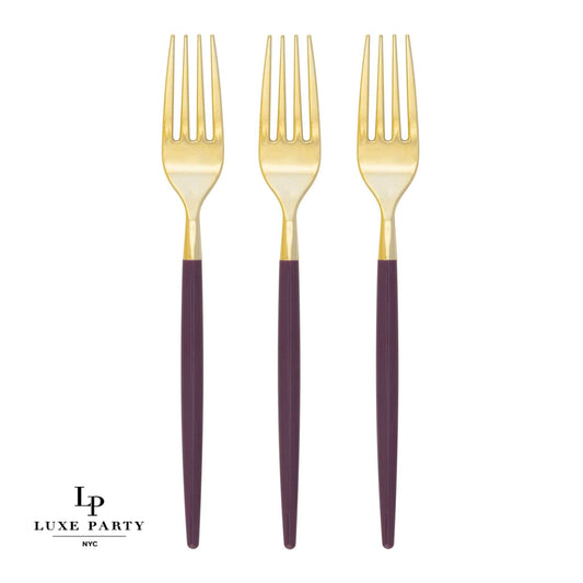 Chic Round Purple and Gold Forks | 32 Pieces