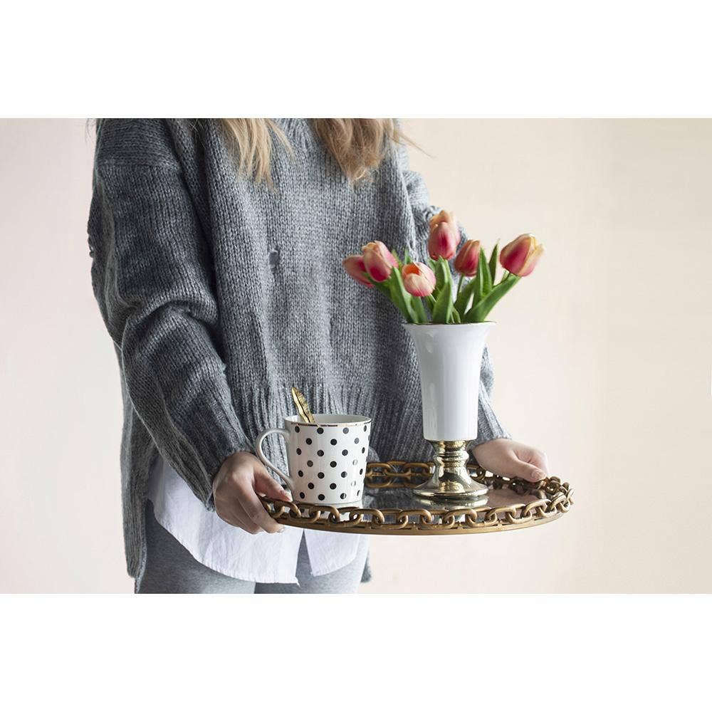 D4.5x8" Elliette Pedestal Vase - White/Gold